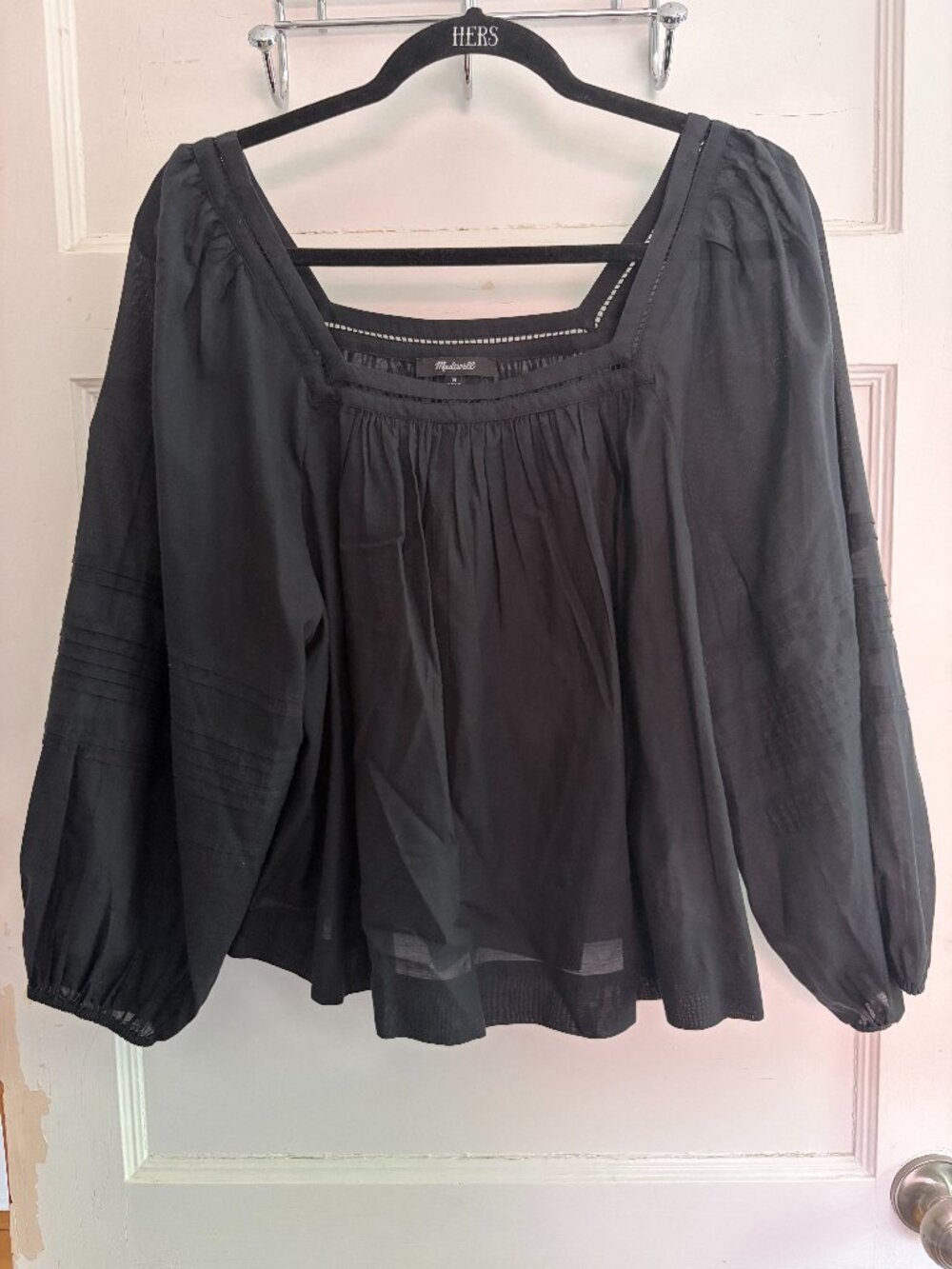 Madewell black balloon sleeve square neck blouse